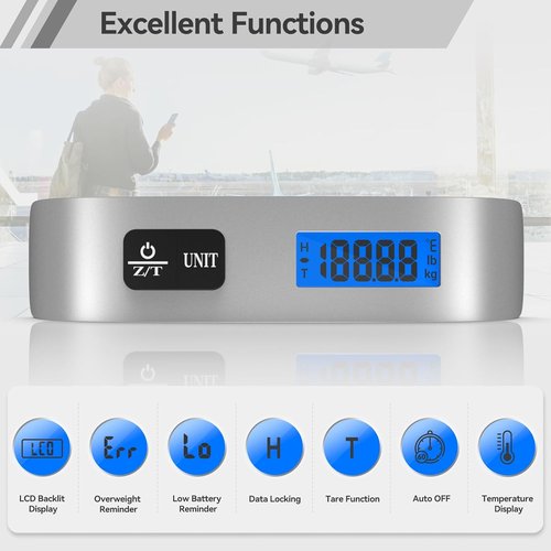Dr.meter Luggage Scale - Portable Handheld Travel Scale with Backlight LCD Display | 110lb/50kg Capacity