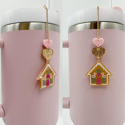 Gingerbread House Cup Accessory – Christmas Straw Decoration, Holiday Tumbler Ornament for Stanley 30oz 40oz, Cute Stocking Stuffer Gift for Holiday Party