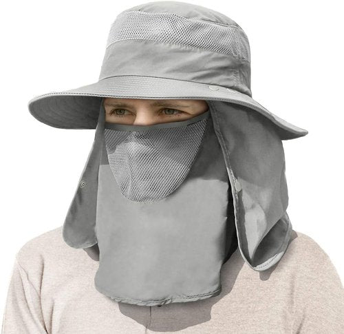 IYEBRAO Mens Outdoor Sun Hat with Face Neck Flap UV Protection Wide Brim Fishing Hat for Hiking Safari Gardening UPF 50+