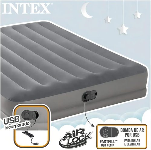Intex Dura-Beam Prestige Air Mattress - Queen Size with Built-in USB Pump - 12in Height, 600lb Capacity