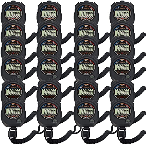 24 Pack Digital Sport Stopwatch Timer with Large Display, Date, Alarm for Coaches & Referees