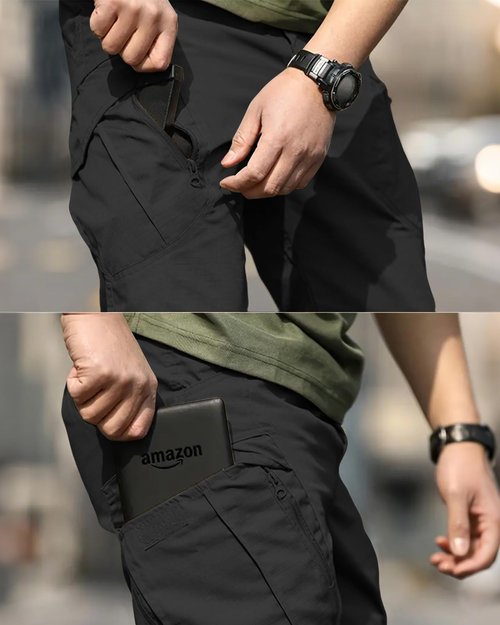 whox Men's Work Cargo Pants Tactical Hiking Casual Water Resistant Ripstop Trousers for Outdoor with 6 Pockets(No Belt) Black