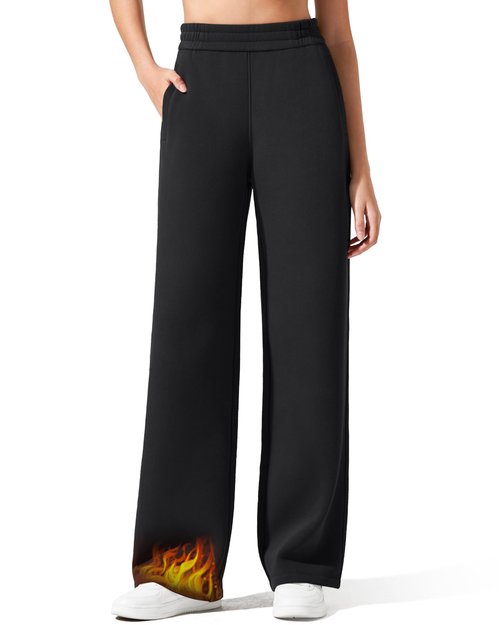 G4Free Warm Pants Women Fleece Lined Sweatpants Elastic Waist Pants with Pockets Cotton Yoga Trousers Winter Clothes(Black,M,30")