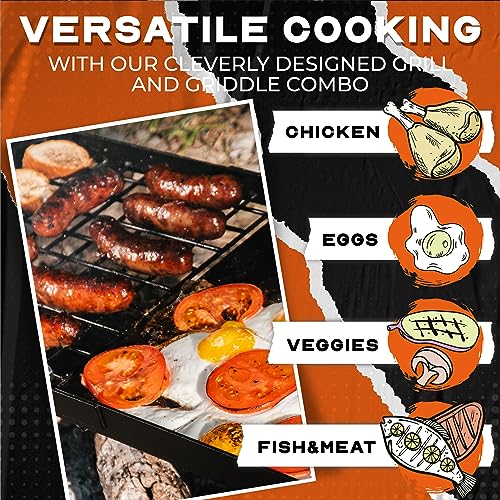 Adventure Seeka 24-Inch Heavy Duty Folding Campfire Grill with Swivel Grate, Food-Safe Cooking Surface for Outdoor Camping