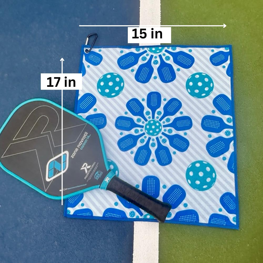 Pickleball Towel, Gifts for Women, Pickleball Accessories, Flower Microfiber & Cotton Athletic Sweat Towel with Carabiner Clip, Blue Pickle Ball Theme Gifts, Pickleball Gear(Blue Flower)