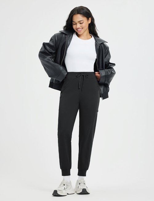 baleaf Women's Fleece Lined Pants Thermal Warm Water-Resistant Winter Joggers Hiking Exercise Active Workout Sweatpants with Pockets Black L