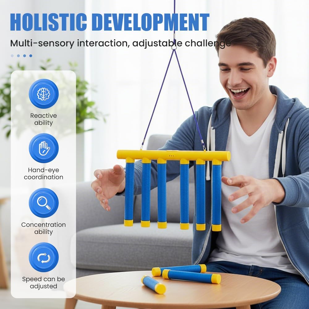 Reflective Drop Stick Game - Hand-Eye Coordination Reflex Trainer | 3 Adjustable Speed Modes, Yellow