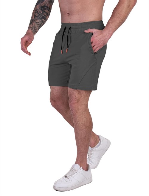 FIRSTGYM Mens Athletic Shorts 7 inch for Casual Running Sports Gym with Zipper Pockets Gunmetal Grey