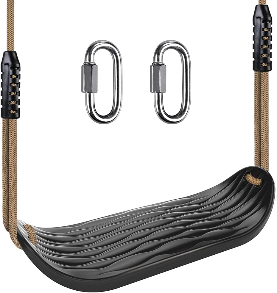 SELEWARE Plastic Swing Seat - Non-Slip Tree Swing with Adjustable Rope & Carabiners - Heavy Duty Black