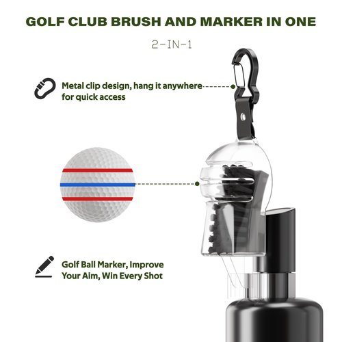 LAISUNTIM 2-in-1 Golf Club Brush with Water Spray & Built-in Golf Ball Marker - Portable Groove Cleaner & Club Cleaning Brush with Nylon Bristles