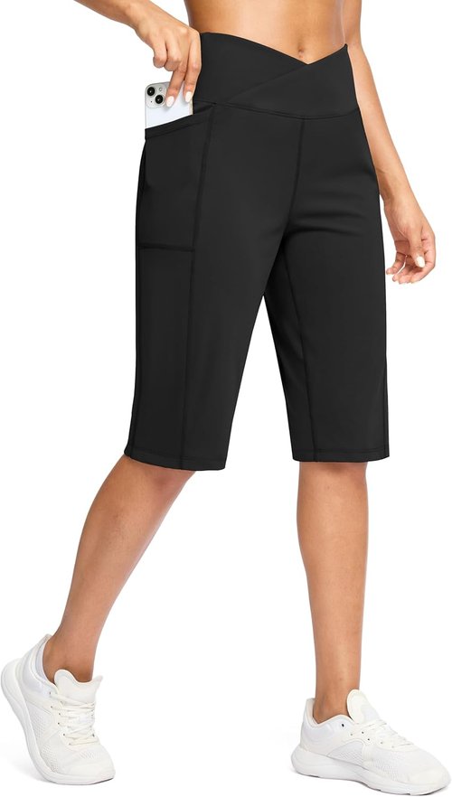 G Gradual Women's Bermuda Shorts - High Waisted, Knee Length, Stretchy Athletic Shorts with Pockets | Casual Summer Wear