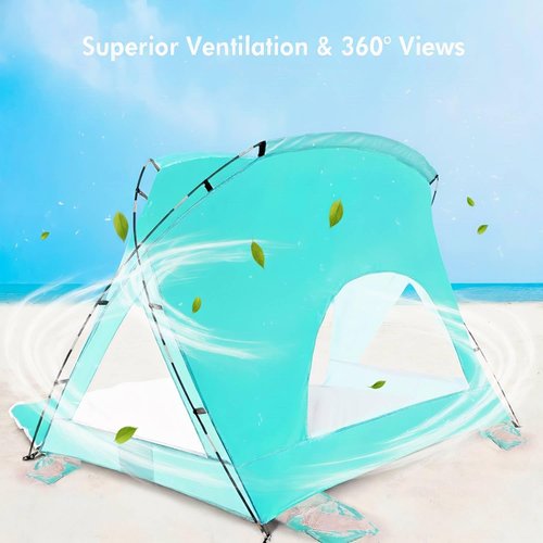 Beach Tent, Portable Sun Shelter for 2/3/4/6-8 Person with UPF 50+ UV Protection, Easy Setup Waterproof Beach Shade Canopy Cabana for Family Outdoor and Picnics, Fishing with Carrying Bag