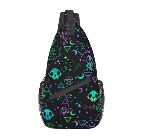 VOOHDDY Magic Skull Goth Moon Star Sling Bag For Women Men Travel Hiking Backpack Crossbody Shoulder Chest Bags Casual Daypack Sport