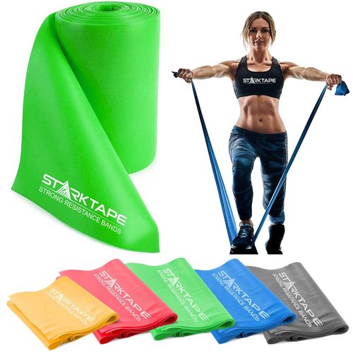 Starktape Resistance Bands Bundle. 5 Bands Set and 8 Yard Band Physical Therapy Professional. Non-Latex Elastic Exercise Fitness Workout Band for Pilates, Rehab, Yoga, Pilates, Training. Medium Green