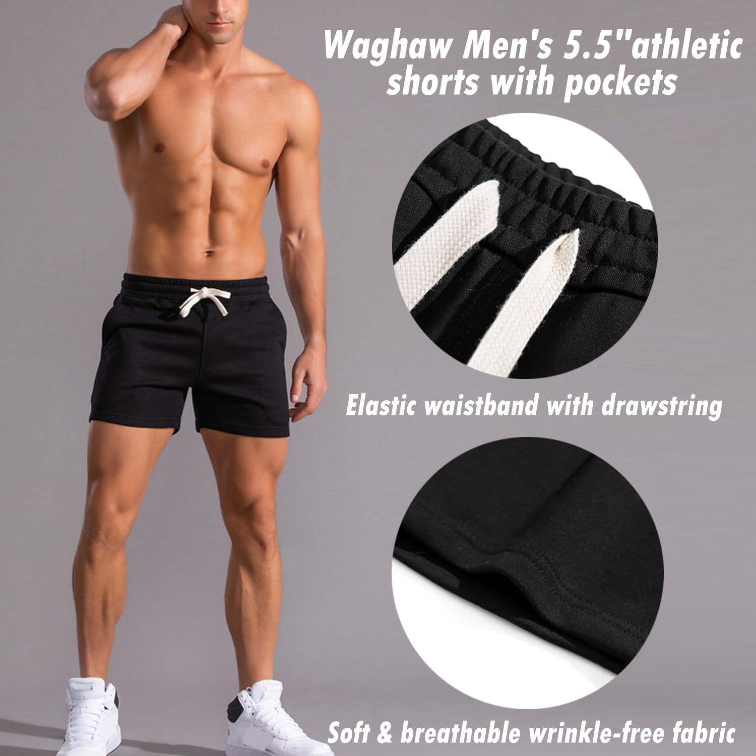 Skiennix Men's Cotton Sweat Shorts - Comfortable Workout Shorts with Pockets | Size 5.5/7 Inch