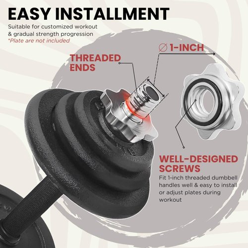A2ZCARE Standard Dumbbell Handles 15.75 inch Rubber Grip, Adjustable Dumbbells Handles 1 inch Pair