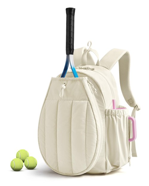 BAGSMART Tennis Gym Bag for Women, Tennis Backpack Holds 2 Rackets with Shoe Compartment, 15.6" Laptop Gym Backpacks for Court, Off-work, Everyday & Overnight Weekend, Tennis Backpack/Beige