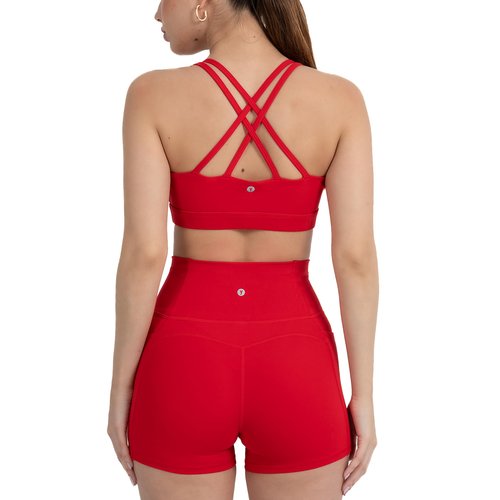 YITTY Active Women's Ultraluxe Strappy Medium Impact Bra, Athleisure, 4-Way-Stretch, Heated Red, M