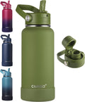 CIVAGO 32 oz Insulated Stainless Steel Water Bottle - Leakproof Sports Flask with Detachable Straw | Army Green