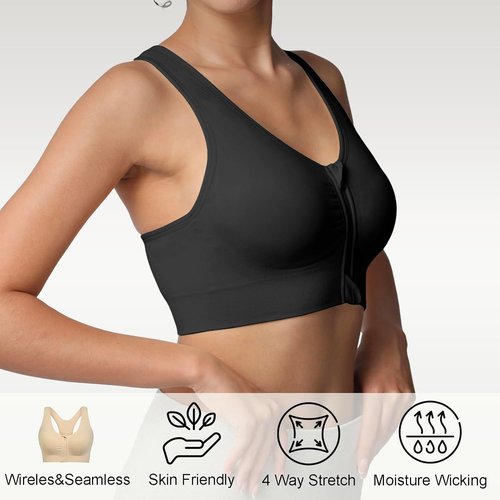 Lemef Front Closure Sports Bra - Wirefree Compression Design for Post-Surgery Comfort | Racerback Style