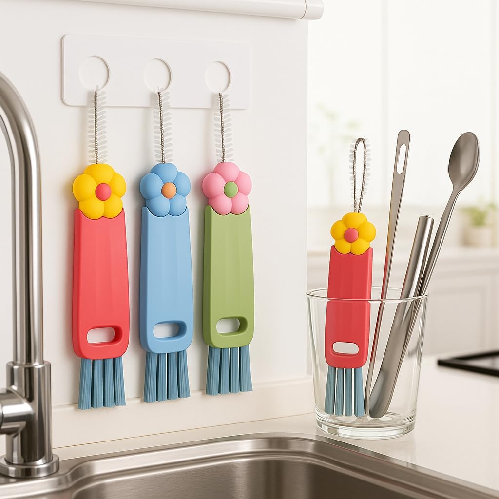 Skiennix 3-in-1 Cup Lid Cleaning Brush Set - Multifunctional Brushes for Mugs, Bottles & Tumblers (3 PCS)