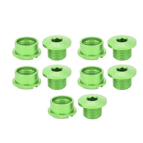 RiToEasysports Chainring Crankset Bolts, Aluminum Alloy Double Chainring Bolts Chainring Bolt Nut Set for Single Plate (Green for Short Single Plate)