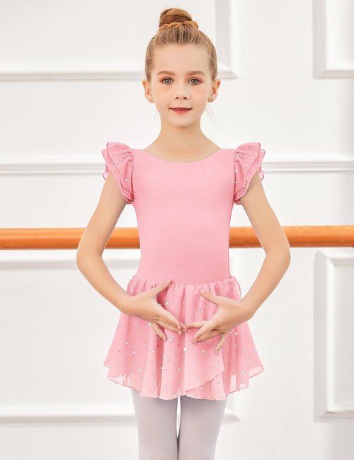 Arshiner Girls Ballet Dance Dress - Ruffle Sleeve Tutu Leotard in Vibrant Colors