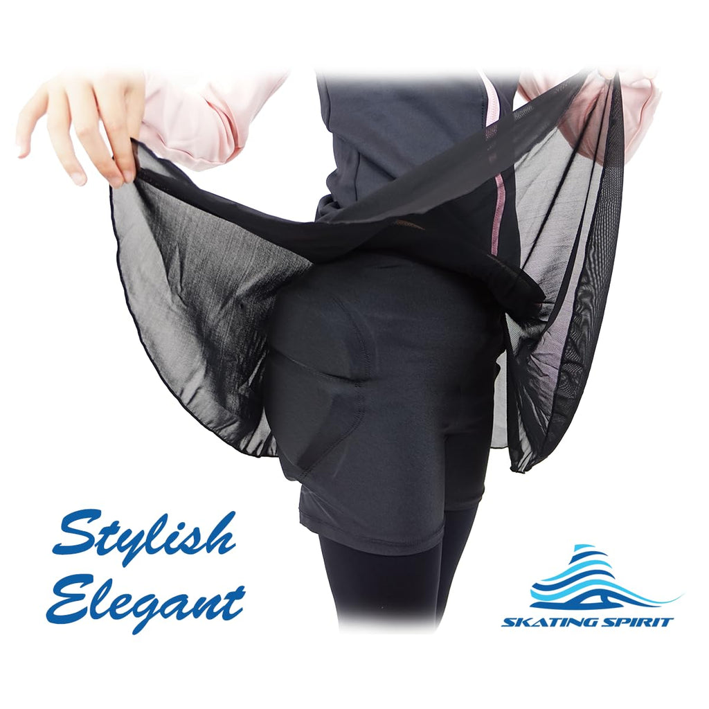 SKATING SPIRIT Padded Skating Shorts Protective Crash Pants Built-in Mash Skirt Covering Tailbone Hip Butt Pad (M)