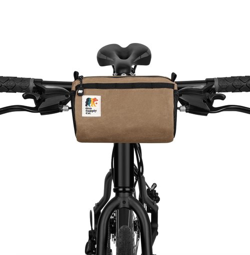 Oso Supply Co - Bike Handlebar Bag – Waxed Canvas Exterior with Quick-Access Waterproof Zipper, Side Mesh Pockets and Spacious Storage – Ideal for Cycling, Commuting and Adventure Rides (Brown)