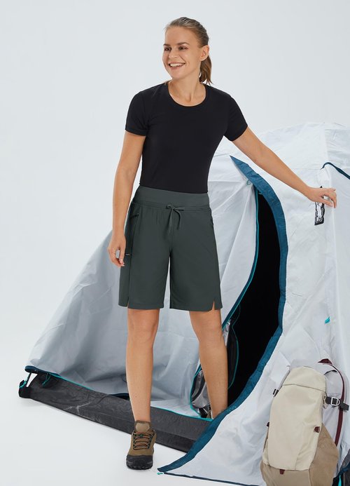 baleaf Women's Hiking Long Shorts 11" Quick Dry Hiking Bermuda Cargo for Curvy Lightweight Knee Length Shorts Pockets Black Size L