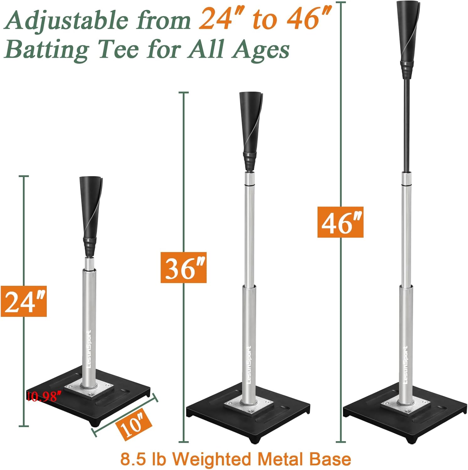 Skiennix Portable Baseball Batting Tee - Adjustable 24-46 Inches, Heavy-Duty Metal Base | Easy Assembly for Baseball, Softball, T-Ball