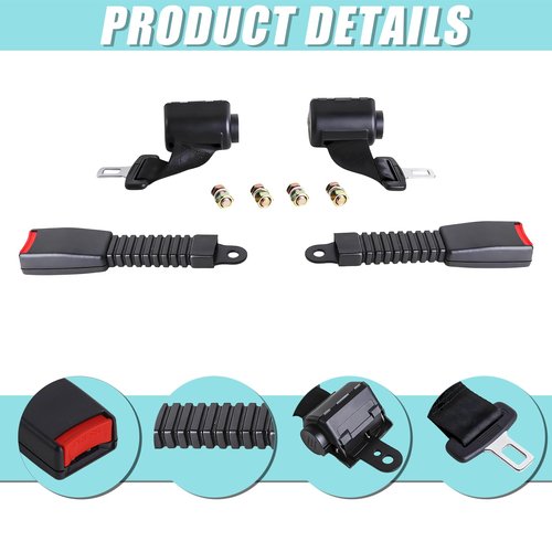 Golf Cart Seat Belts Retractable Universal Seat Belts Kit for Club Car EZGO Yamaha 40" 2 Set Safety Harness Durable Easy Installation Vehicle Accessory