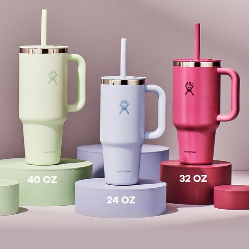 Hydro Flask Travel Tumbler with Handle, Lid and Straw - Insulated Stainless Steel in 24 Oz Indigo