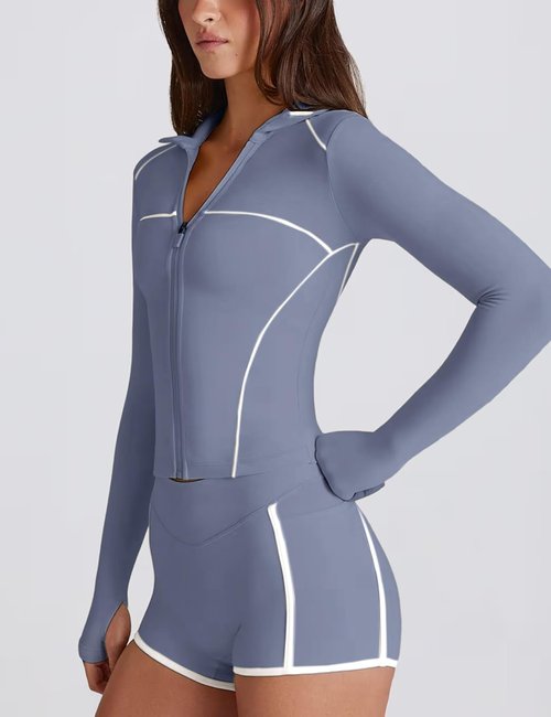 Lviefent Women's Active Jacket - Color Block Slim Fit Long Sleeve Workout Top with Thumb Holes
