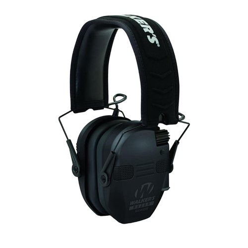 WALKER'S Razor Electronic Quad Muff | 4 Mics 360-Degree Sound Capture 23dB NRR Hearing Protection Hunting Gun Range Shooting Earmuffs w/ 2 AAA Batteries, Black