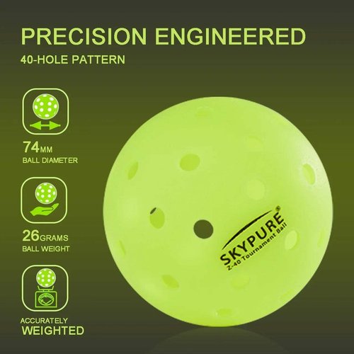 SKYPURE Z-40 Outdoor Pickleball Balls USAPA Pickle Balls - 40-Hole Professional Ball with High Visibility, One-Piece Molded for Tournament, Practice & All Skill Levels 12Balls-Packed