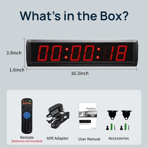 Large Digital Wall Clock by [Brand Name] - Remote Control LED Timer with 12/24 Hour Format | Red, 16.3" x 3.9"