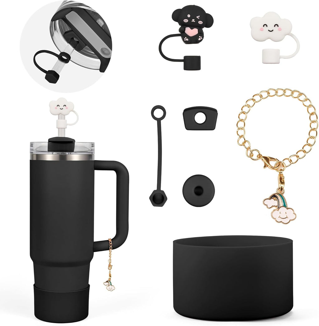 Stanley Cup Accessories Set - 2 Straw Covers, 1 Silicone Boot & 3 Spill-Proof Stoppers | Fits 30 & 40 Oz Tumblers