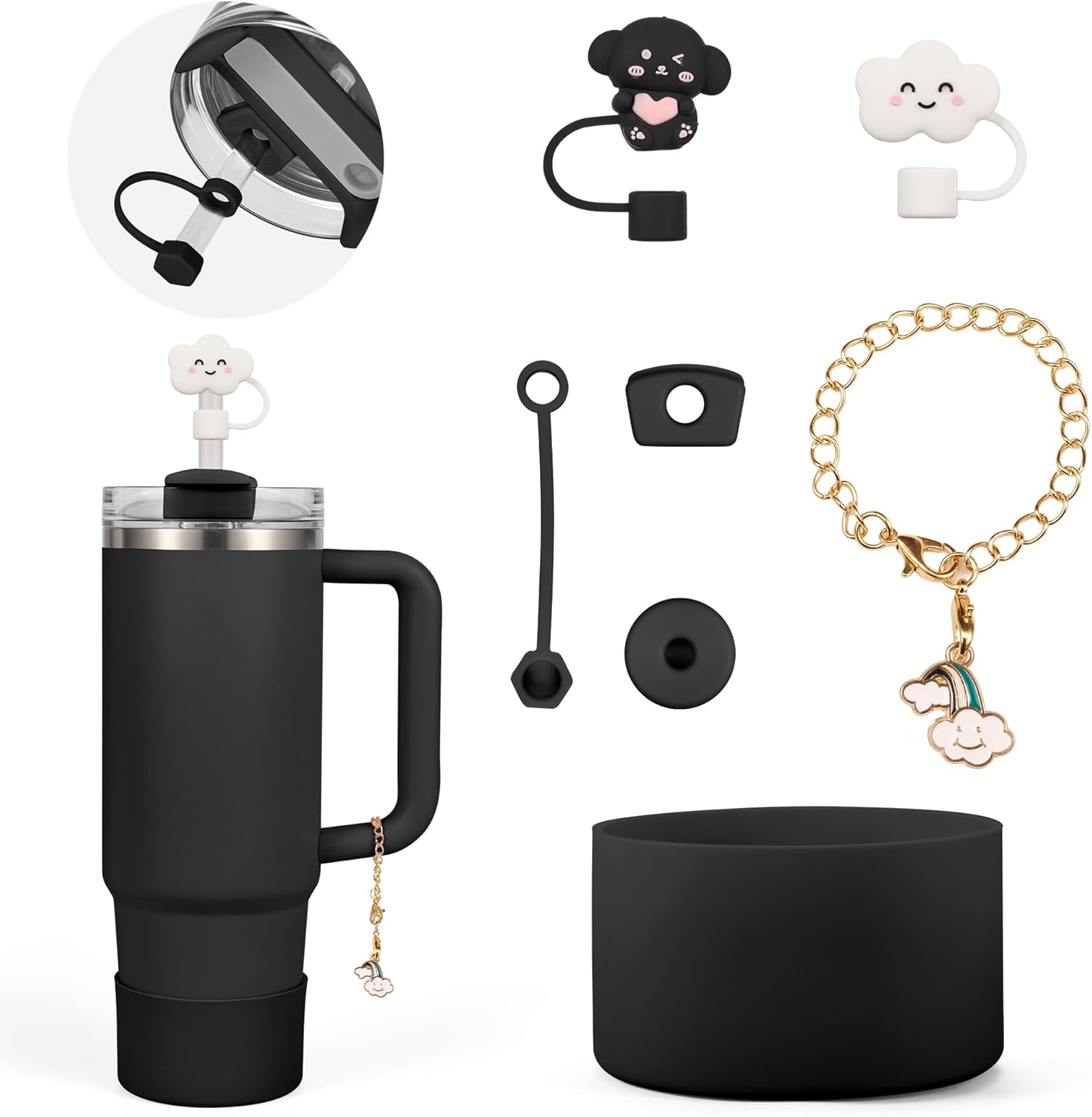 Stanley Cup Accessories Set - 2 Straw Covers, 1 Silicone Boot & 3 Spill-Proof Stoppers | Fits 30 & 40 Oz Tumblers