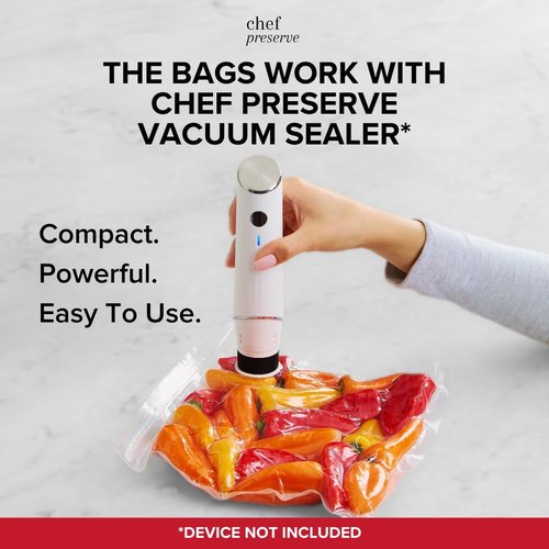Chef Preserve Vacuum Sealer Bags - 30 Large BPA-Free Food Storage Bags (12 x 13 in) | Odor-Resistant, Leak-Proof, Freezer & Microwave Safe