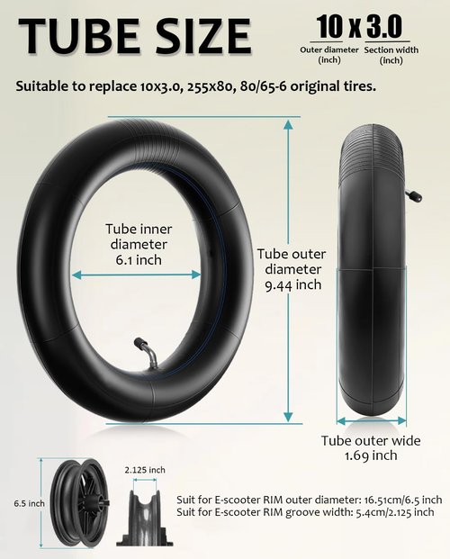 10x3 Tire 255x80 80/65-6 Heavy-Duty Tube Replacement for Nanrobot/Apollo Pro/Kugoo M4 Pro/Varla Eagle/Yume Y10/Joyor S10 Electric Scooter~Anti-explosion Tyre with 45 Degree Valve,2pc