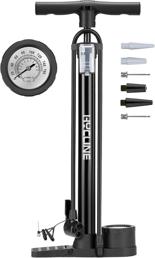 Hycline Bike Pump - High Pressure 160 PSI Floor Pump with Gauge for Road & MTB Tires | Schrader & Presta Valves