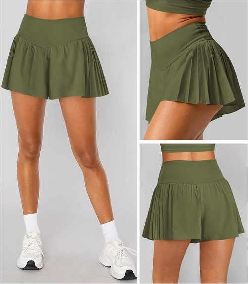 Hragc Athletic Running Shorts - Women's Flowy Butterfly Crossover Workout Skort with Pocket | Gym & Tennis