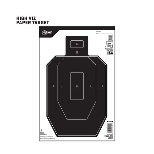 Allen Company EZ Aim Paper Shooting Targets, IPSC Silhouette, Peel Away Target Pad, 12" W x 18" H, 50-Pack, Black/White