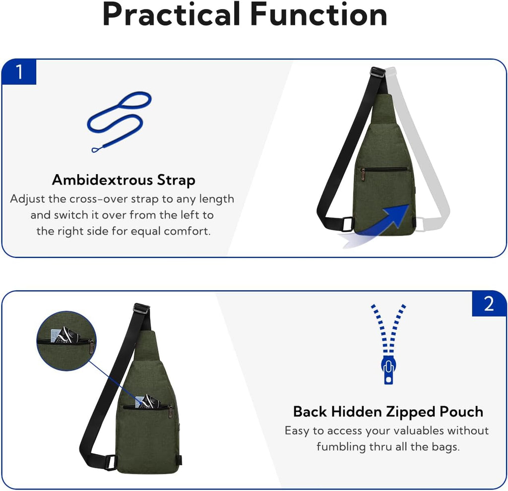 WATERFLY Medium Crossbody Sling Backpack - Anti-Theft Travel Chest Shoulder Bag