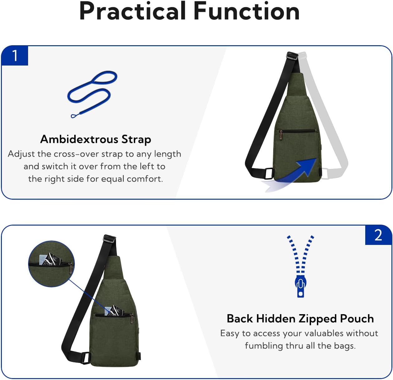 WATERFLY Medium Crossbody Sling Backpack - Anti-Theft Travel Chest Shoulder Bag