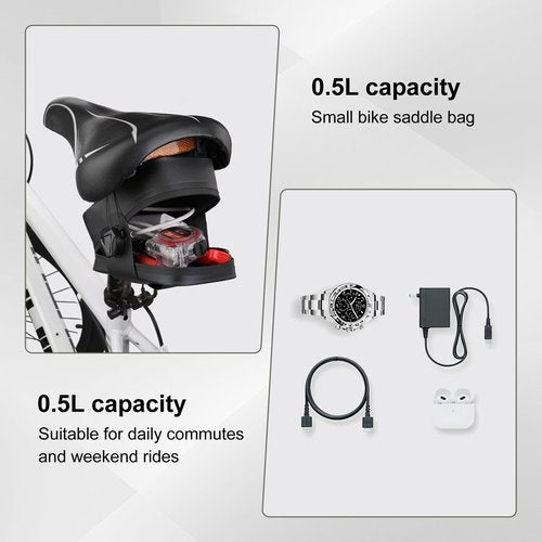MOSISO Bike Seat Bag, Waterproof Small Bike Tail Bag Bicycle Under Seat Bag, 0.5L Lightweight Bicycle Cuboid Storage Bag Cycling Accessories Pouch for Road Mountain Cycling, Black