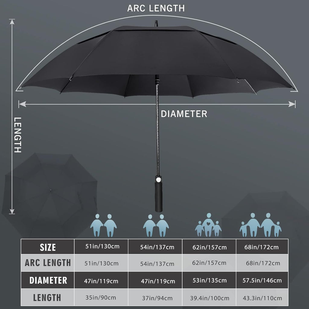 ZOMAKE Windproof Golf Umbrella - Extra Large Double Canopy for Rain & Sports | 51-72 Inch Sizes