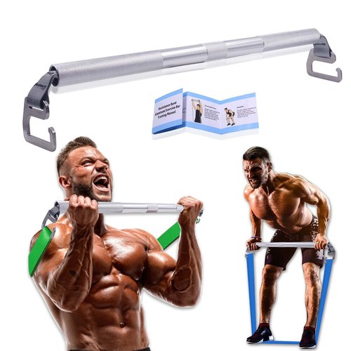 J Bryant Fitness Resistance Band Exercise Bar Large Hook 21.6" Length Heavy Duty Bar Squats Full Body Strength Training Portable Home Workout Equipment