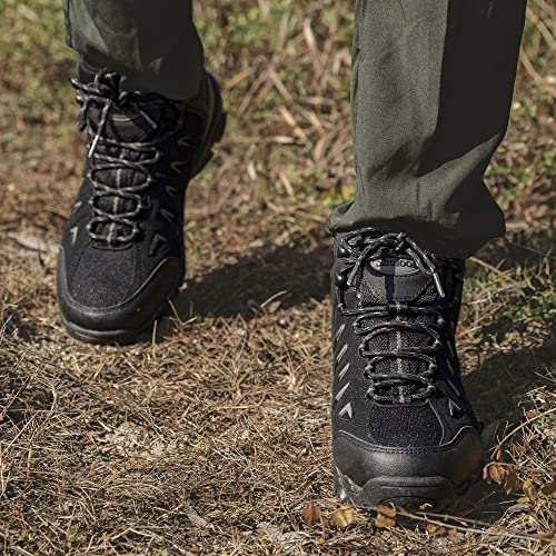 Men's Waterproof Hiking Boots Non-Slip Lightweight Ankle Boots - Black Grey, Size 11